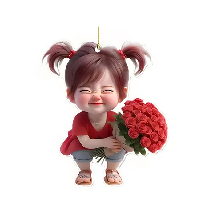 【笑靥如花，温柔如你】 零界 可爱手捧玫瑰爱笑可爱时尚汽车内饰潮流装饰挂饰 亚克力 挂件 男女同款情侣款