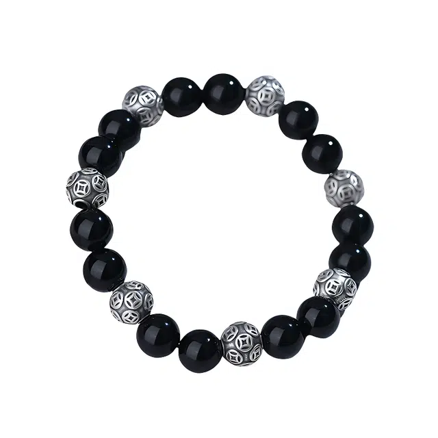 子婳 民族风小众奢华高级感文玩转运珠时尚简约复古个性潮流 黑曜石 玉石手串 男女同款情侣款