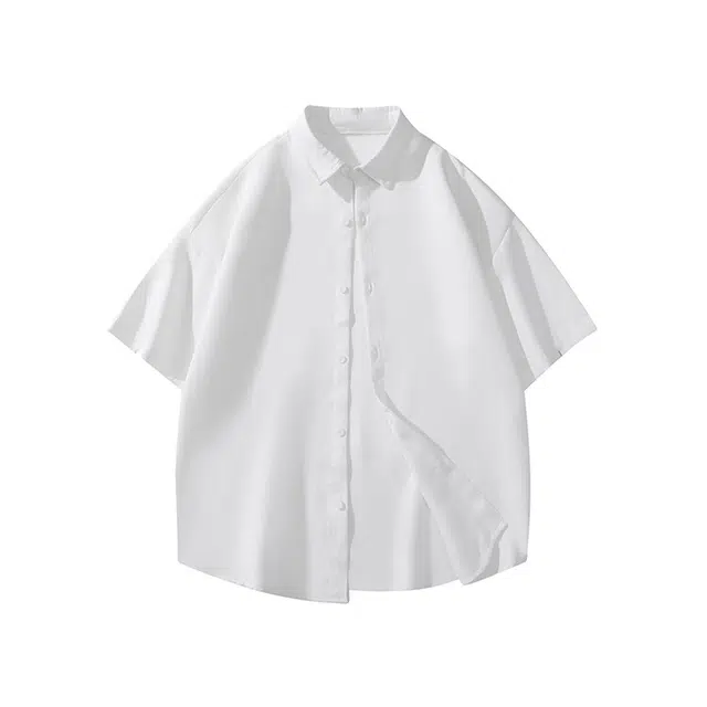 佐菲利 黑色冰丝短袖衬衣男夏季薄款宽松休闲高级感叠穿防晒外套潮牌衬衫 男女同款