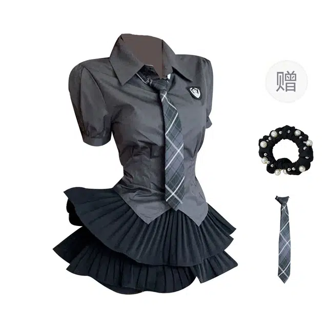 雾闪闪 纯欲御姐制服短袖衬衫高腰蓬蓬半身短裙裙装套装 女款