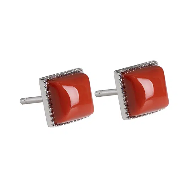 小银匠 方糖新中式民族风复古气质国潮优雅 玛瑙 耳钉 女款