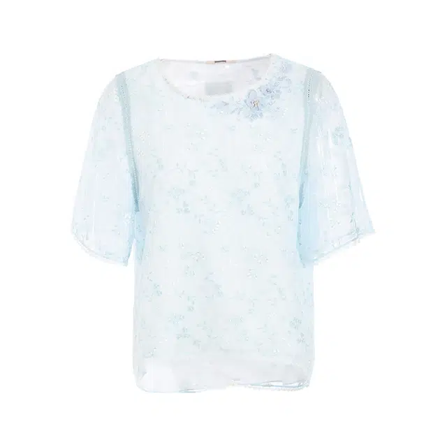 粉红玛琍 圆领简约休闲短袖衬衫 女款