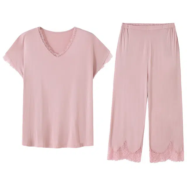 潞优野 短袖长裤薄款大码休闲时尚睡衣套装 女款