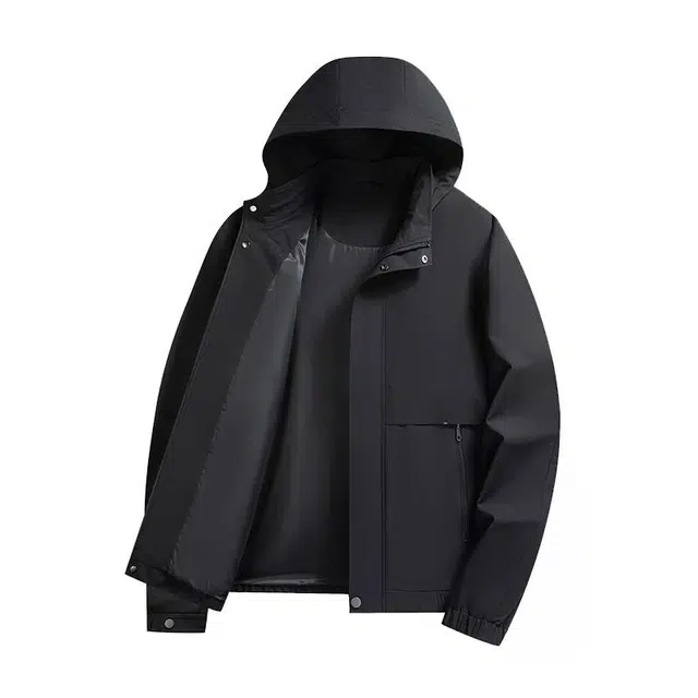 雅鹿 连帽商务秋季纯色常规长袖翻领标准夹克外套 男款