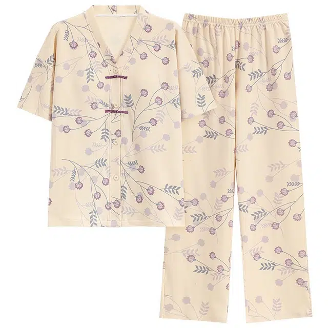 顶瓜瓜 舒适简约短袖家居服长裤夏季睡衣套装 女款