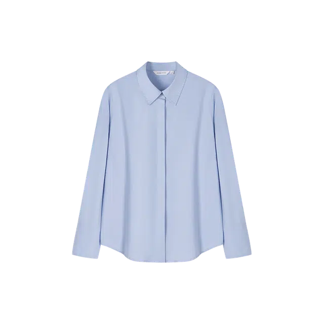 沫晗依美 挺括轻职场纯色翻领商务通勤日常便服长袖衬衫 女款