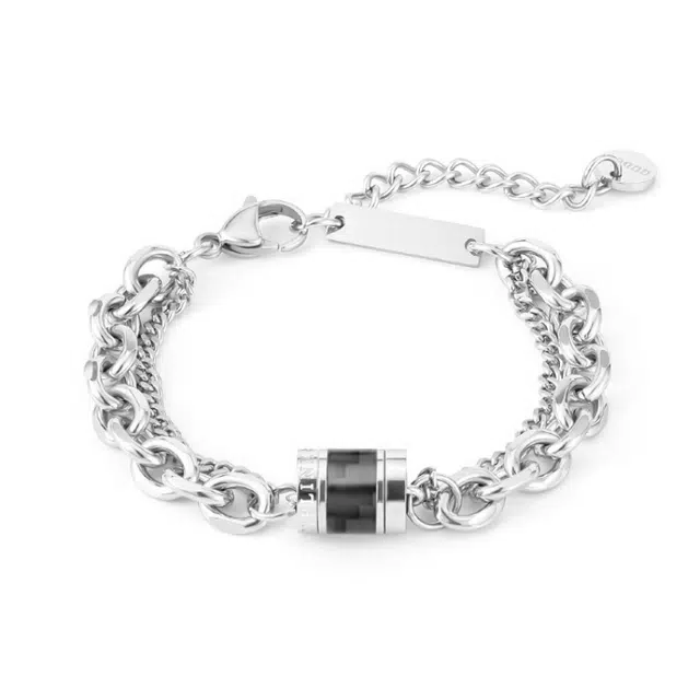 芊淑歆 双层叠戴转运珠黑色个性时尚小蛮腰设计古巴嘻哈搭配潮流小众质感简约高级感#好运 钛钢 手链 男款