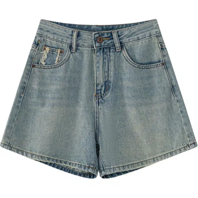 北极绒 辣妹风毛边薄款高腰宽松显瘦阔腿热裤牛仔短裤 女款