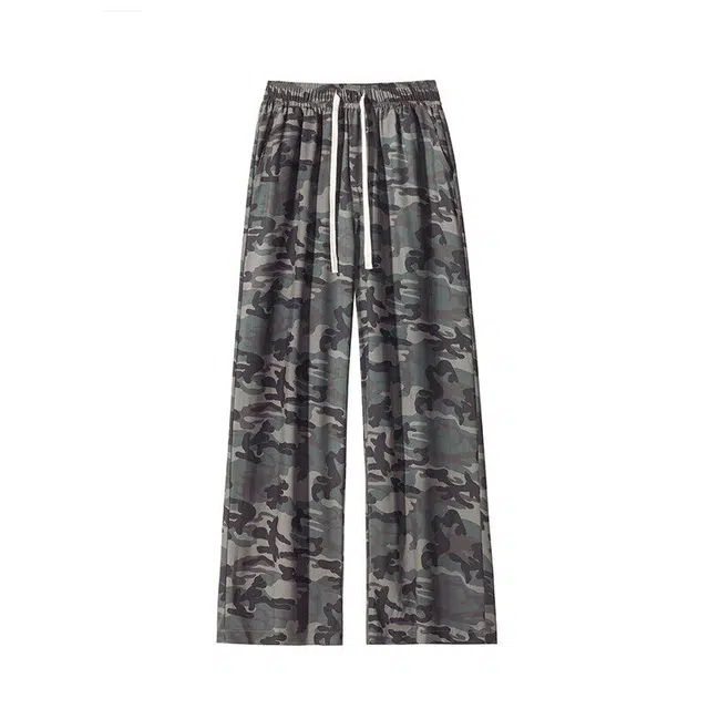 颂希尔 美式复古凉感迷彩裤宽松直筒百搭帅气潮牌休闲裤 男女同款