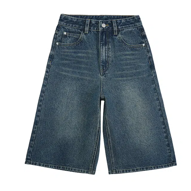 拾籍 时尚百搭复古高腰显瘦阔腿牛仔短裤 女款