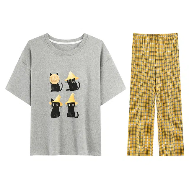 向薇 带胸垫短袖休闲长裤可爱可外穿家居服夏季睡衣套装 女款