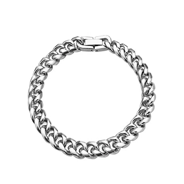 芊淑歆 简约素链古巴卡扣粗款复古百搭时尚小众气质创意嘻哈情侣简约街头设计 钛钢 手链 男款