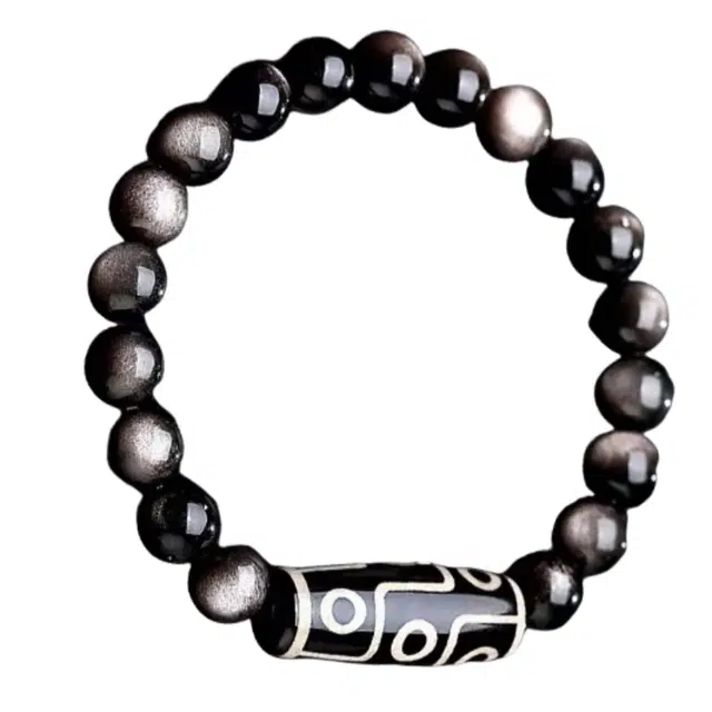 静汝玉 民族风好运吉祥九眼天珠天然 黑曜石 玉石手串 男女同款情侣款