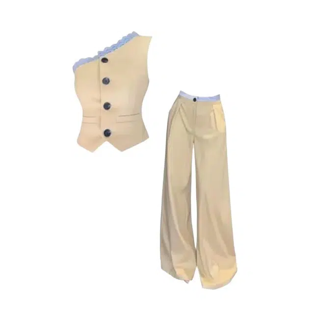 费尔岛上的猫 韩系时尚舒适通勤简约风夏季显瘦减龄两件套休闲套装 女款