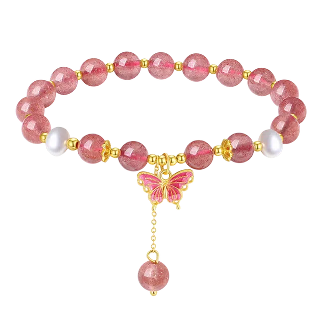 潮宏基 森系甜美可爱小清新 元气感 精致时尚轻奢高级感 精品宝藏#好运天然 草莓晶 手串 女款