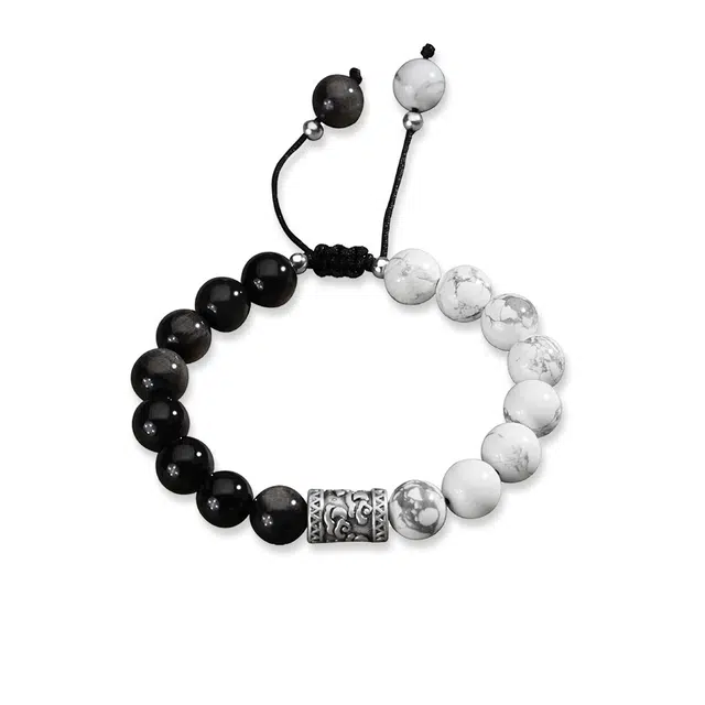 【S999足银纯银】 七七银饰 祥云好运 平安吉祥 财源滚滚 好运常在 新中式复古设计 八方来财天然 黑曜石 手串 男女同款情侣款