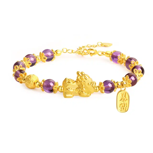 【招财进宝】 老凤祥 貔貅中式国风好寓意转运纳福一路长虹三色#好运天然 紫水晶 手链 男女同款情侣款