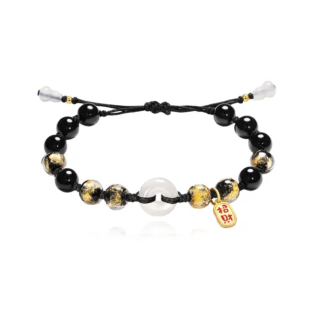 克兰茜 招财纳福 香灰平安扣转运运圆珠 新中式小众国风高级轻奢设计诸事顺利日常精致百搭精美礼盒可调节 好运合成/人造 琉璃 手链 女款