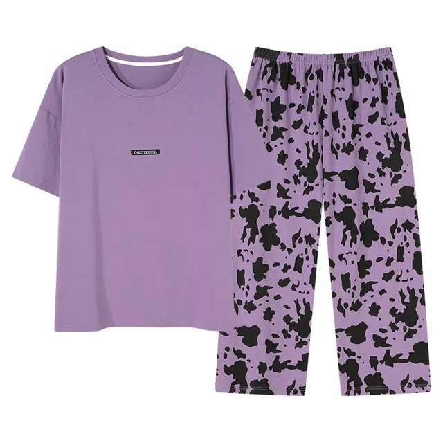 潞优野 带胸垫可外穿短袖七分裤薄款家居服睡衣套装 女款