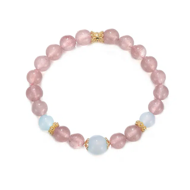 珂里  新中式国风甜美气质高级感百搭 招财桃花姻缘 转运珠 财源滚滚早日脱单 桃花朵朵 好运石英岩质玉 草莓晶 手串 女款