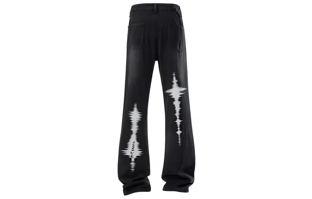 宜而爽 美式高街风创意水中倒影字母休闲宽松中腰直筒垂感水洗做旧弯刀裤宽松舒适百搭弹力微喇牛仔裤 男女同款