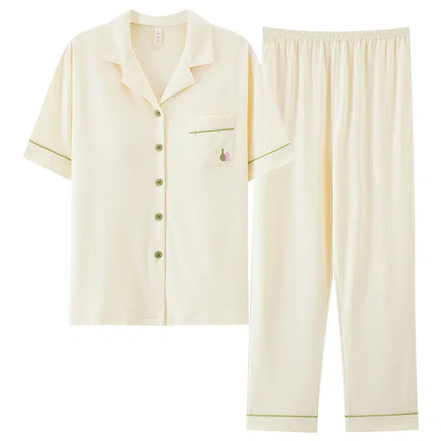 潞优野 舒适时尚休闲带胸垫居家可外穿短袖长裤夏季睡衣套装 女款