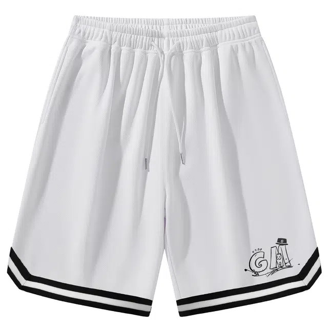 加菲猫家族 美式高街潮流创意个性字母印花简约条纹撞色直筒系带宽松舒适透气吸湿排汗亲肤中腰五分裤休闲短裤 男女同款