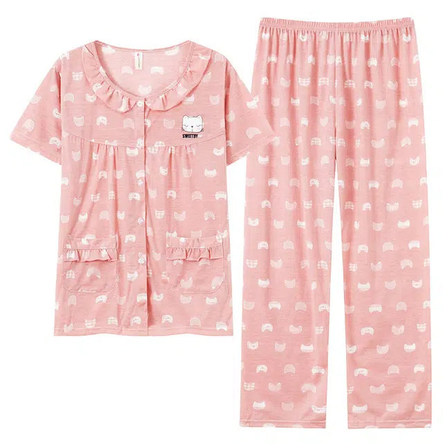 莫代尔 慵懒个性大方轻盈透气圆领套头舒适轻柔亲肤细腻短袖长裤不易起球家居服可外穿睡衣套装 女款