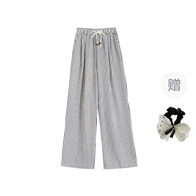 涂诗菲 时尚条纹小众百搭阔腿裤高腰垂感宽松直筒显瘦拖地休闲裤 女款