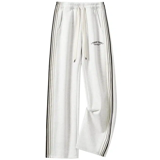 加菲猫家族 美式复古字母条纹撞色印花基础款纯色品牌字母松紧系带直筒宽松休闲舒适透气拖地百搭针织运动裤 男女同款