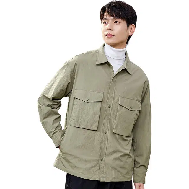 雅鹿 防风山系休闲纯色常规长袖翻领标准夹克外套 男款