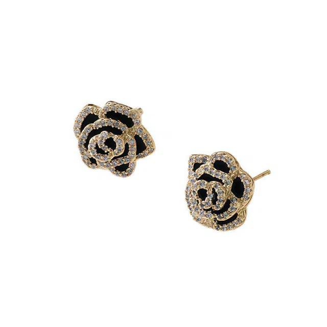 澜耀 气质时尚简约百搭创意设计高级感 华子 复古轻奢风茶花耳饰 铜 耳钉 女款