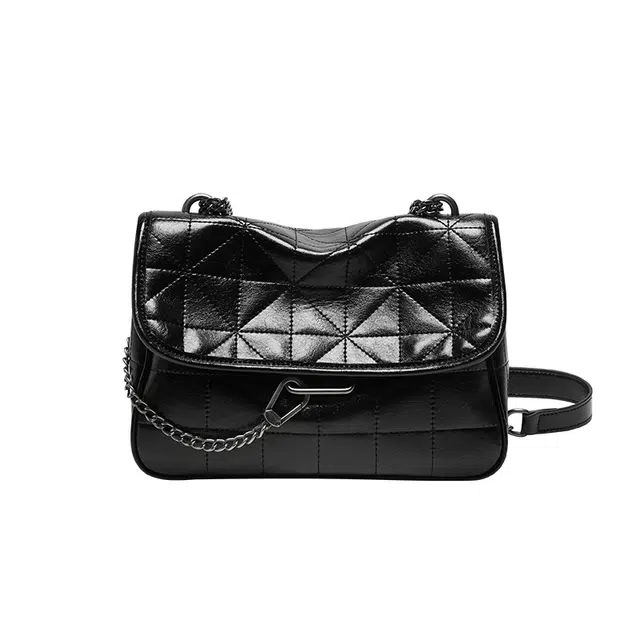 纳兰杜 翻盖磁扣高级设计感链条包时尚百搭 牛皮 腋下单肩斜挎包 中号 女款 子夜黑