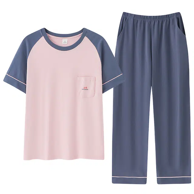 莫代尔 简洁个性气质时尚百搭圆领舒适柔软细腻宽松显瘦短袖长裤不易起球家居服可外穿睡衣套装 女款