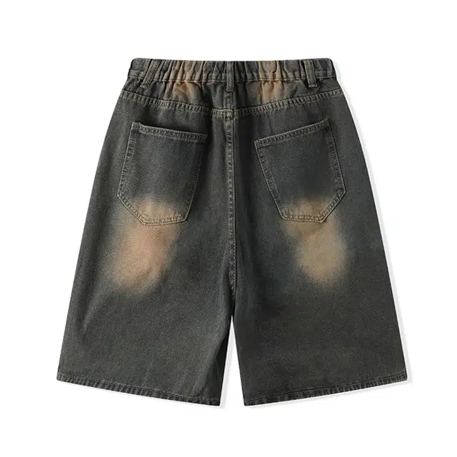 黑恐龙 美式潮牌渐变水洗复古小众高级感时尚百搭宽松舒适亲肤垂感休闲五分牛仔短裤 男女同款