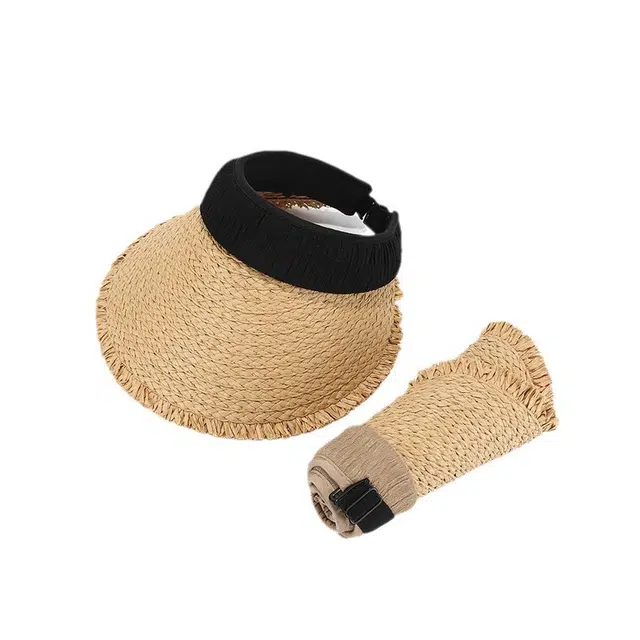 艾佳微 夏季透气游玩出片大帽檐沙滩户外可折叠百搭显脸小遮阳 拉菲草 防晒帽 男女同款情侣款