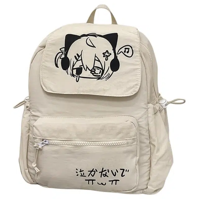 爱尔绅特 复古甜美大学生旅行出游通勤书包日系少女百搭休闲小背包 尼龙 双肩包 男女同款情侣款 白色/黑色