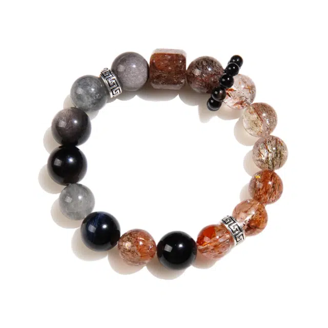 丰运阁 【喜迎财神】富贵满堂 高端小众设计黑曜石黑金招财转运 助事业稳定气场增强安全感好运天然 超七 手串 男女同款情侣款