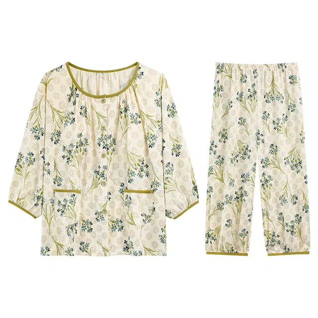 向薇 带胸垫长袖长裤防凸点家居服可外穿睡衣套装 女款