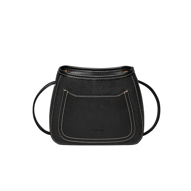 纳兰杜 复古时尚百搭高级感潮流简约通勤水桶包 牛皮合成革 单肩斜挎包 小号 女款 白拼棕色/子夜黑