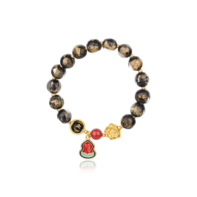 克兰茜 福禄双全 香灰福牌转运圆珠串 新中式小众国风 轻奢简约高级设计招财纳福事事如意日常精致百搭好运合成/人造 琉璃 玉石手串 女款