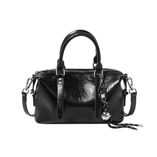 纳兰杜 复古软皮设计通勤百搭小众品牌 头层牛皮 枕头包手提单肩斜挎包 小号 女款 咖色/子夜黑