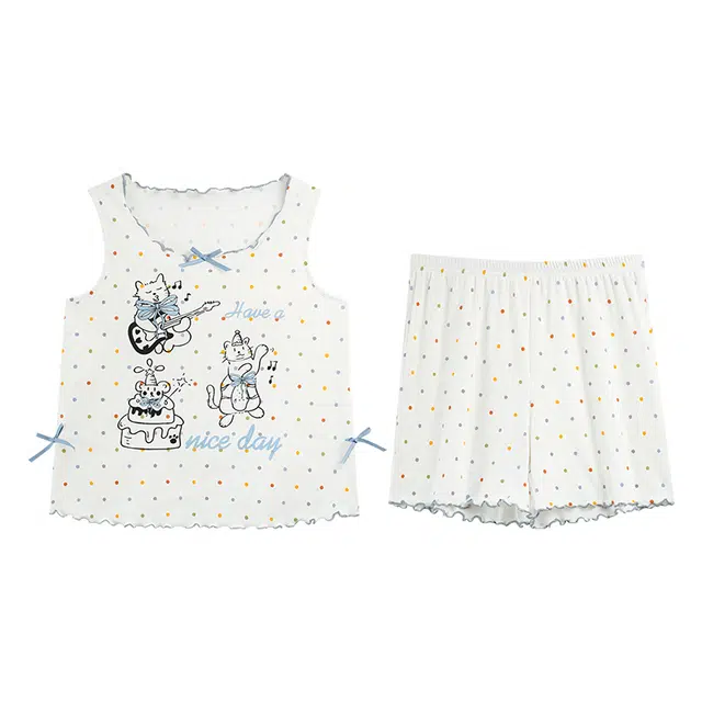 向薇 莫代尔带胸垫无袖短裤背心两件可外穿家居夏季睡衣套装 女款