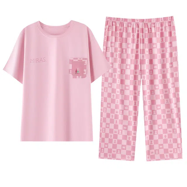 潞优野 带胸垫凉感短袖七分裤薄款可外穿睡衣套装 女款