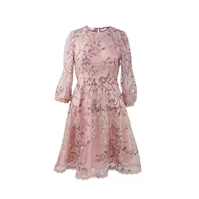 粉红玛琍 时尚气质休闲简约长袖连衣裙 女款