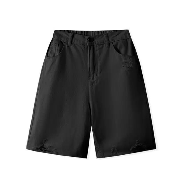 黑恐龙 美式复古简约基础宽松百搭舒适柔软时尚直筒休闲五分牛仔短裤 男女同款