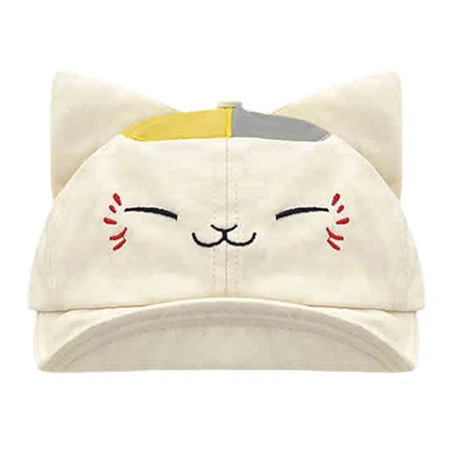 木林森 日系可爱猫咪翻檐刺绣棒球帽户外出游防晒遮阳时尚甜美百搭大头围显脸小 棉 鸭舌帽 男女同款情侣款