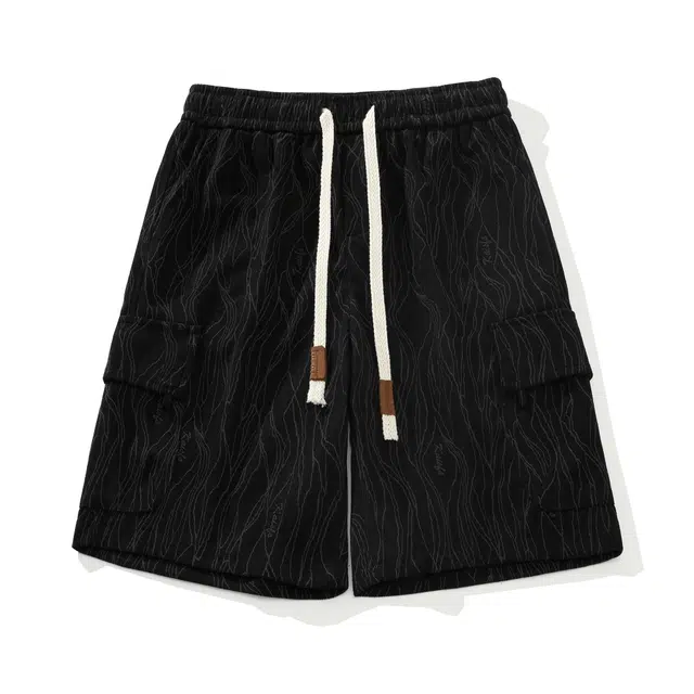 黑恐龙 美式波点线条不规则设计感清爽凉感顺滑面料宽松百搭透气运动五分休闲短裤 男女同款