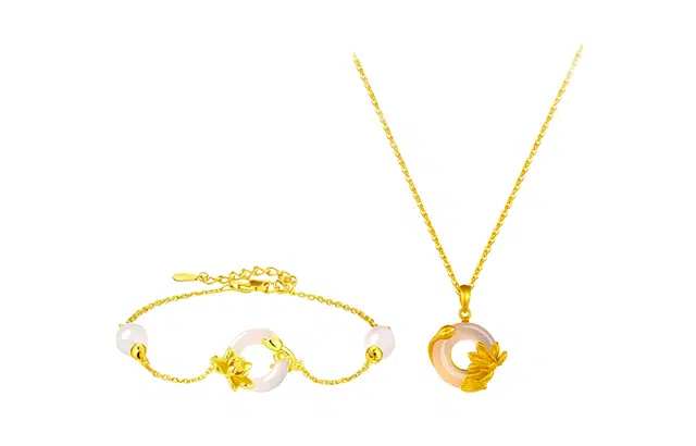 尚银福 国潮新中式时尚优雅气质轻奢高级感 森系小清新小众创意设计平安扣合成/人造 玉髓 手链 女款