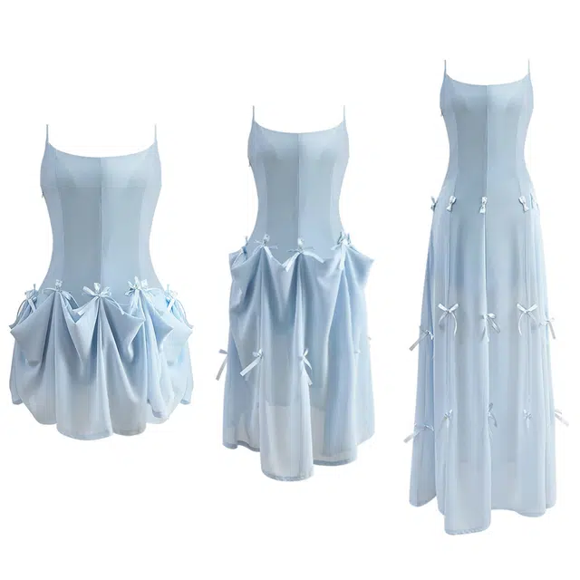 棉购 一裙三穿短裙长裙气质优雅蝴蝶结超仙显瘦收腰度假海边出片仙女吊带连衣裙 女款